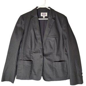 Etcetera Blazer Jacket Womens 12 Black‎ Coated Cotton One Button Long Sleeves